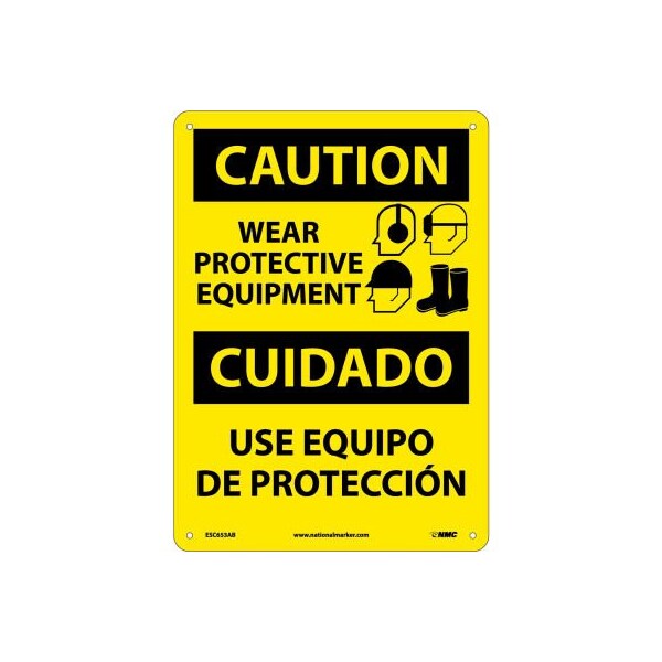 National Marker Co Bilingual Aluminum Sign - Caution Wear Protective Equipment ESC653AB - main